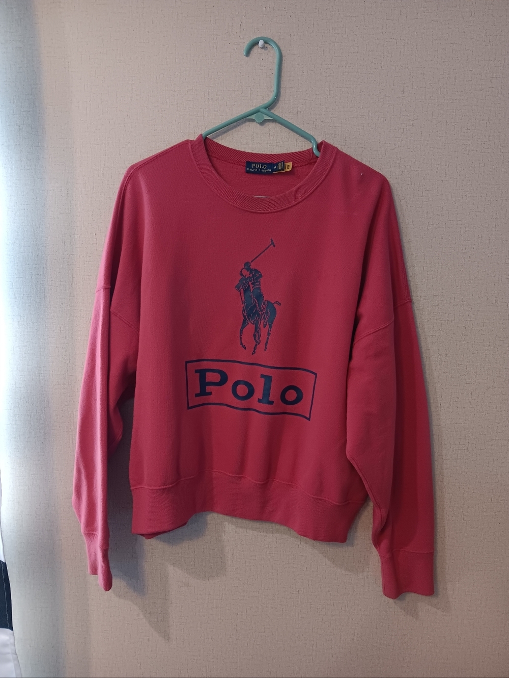 Ralph Lauren Crewneck Sweater in Bright Pink with Navy Label Unisex Sz M